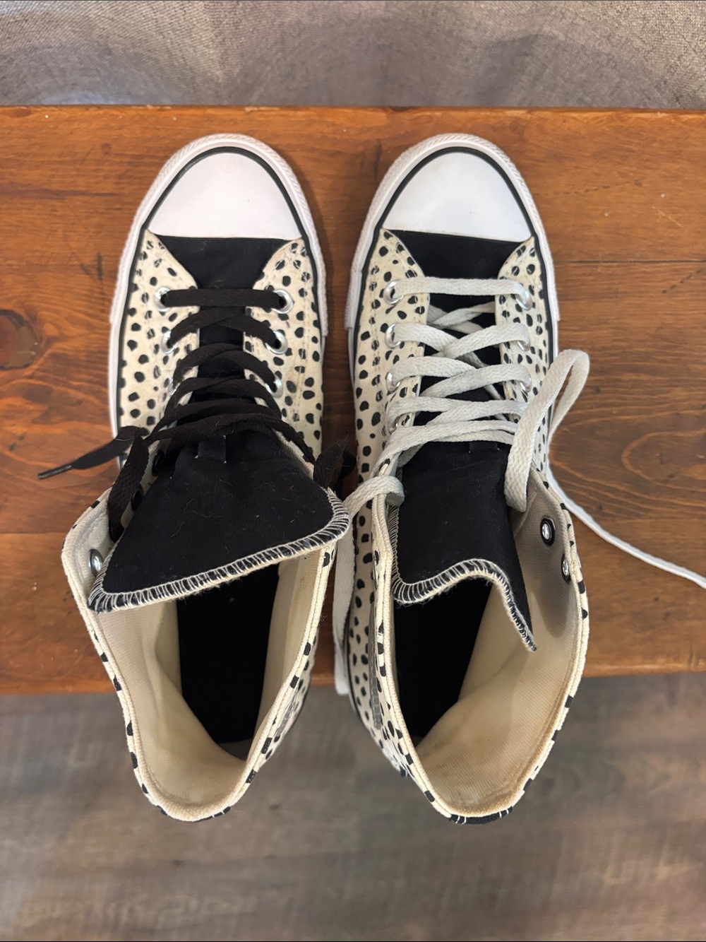 High-Top Women's converse in tan/Ivory with Black Spot Print - Picture 8 of 8